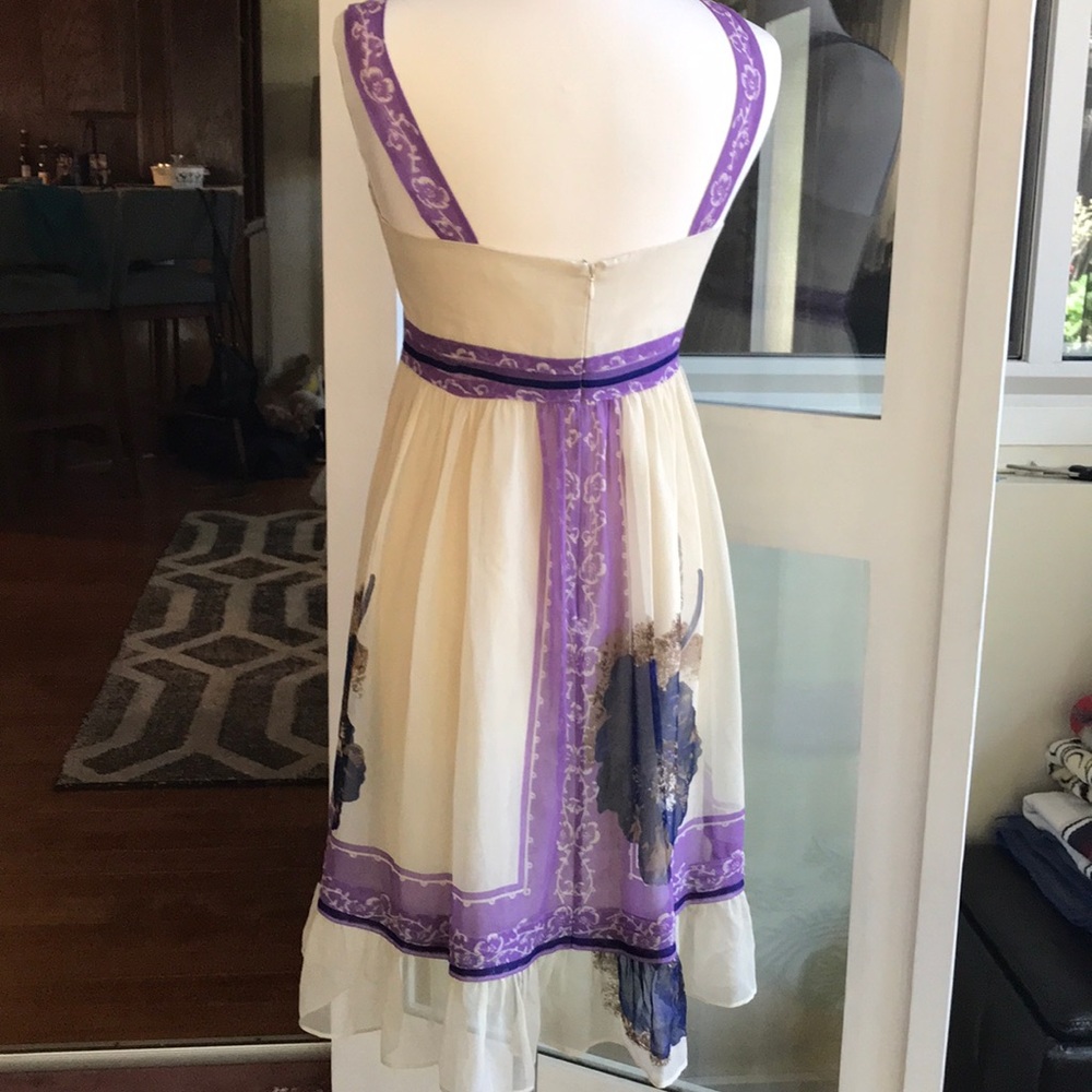 Anthropologie Floating Lotus Silk Cream and Purple Floral Dress - Picture 3 of 5